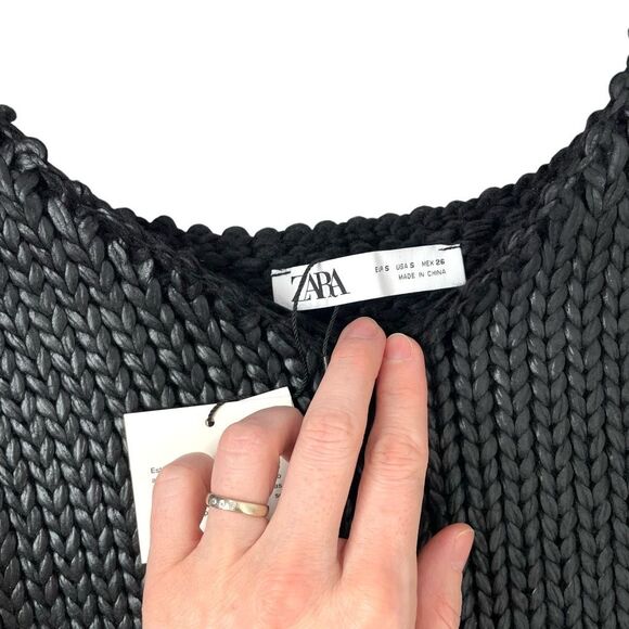 NEW ZARA Foil chunky knit crop top vest Size‎ S black - Picture 3 of 8